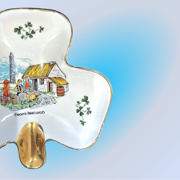 Vintage Carrigaline Pottery 3 Leaf Clover Trinket Candy Dish Ashtray - Picture 5 of 6